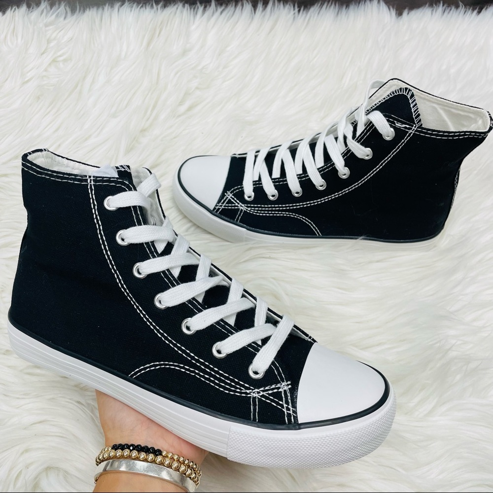 Black canvas high top sneaker